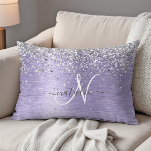 Paars geborsteld metaal Silver Glitter Monogram Na Accent Kussen