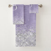 Paars geborsteld metaal Silver Glitter Monogram Na Bad Handdoek (Insitu)