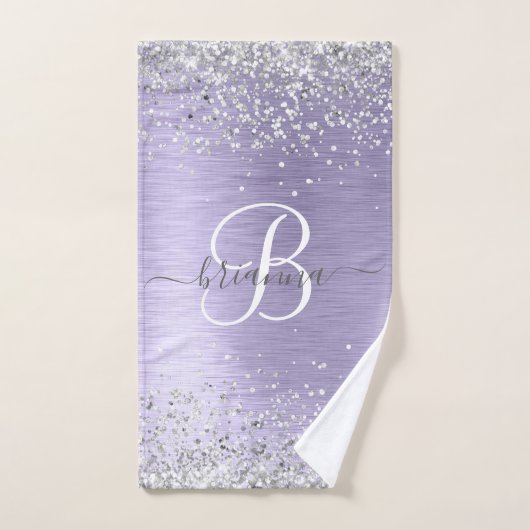 Paars geborsteld metaal Silver Glitter Monogram Na Bad Handdoek (Handdoek)