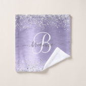 Paars geborsteld metaal Silver Glitter Monogram Na Bad Handdoek (Wasdoekje)