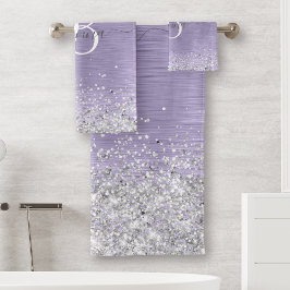 Paars geborsteld metaal Silver Glitter Monogram Na Bad Handdoek