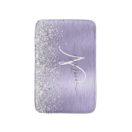 Paars geborsteld metaal Silver Glitter Monogram Na Badmat (Voorkant Verticaal)