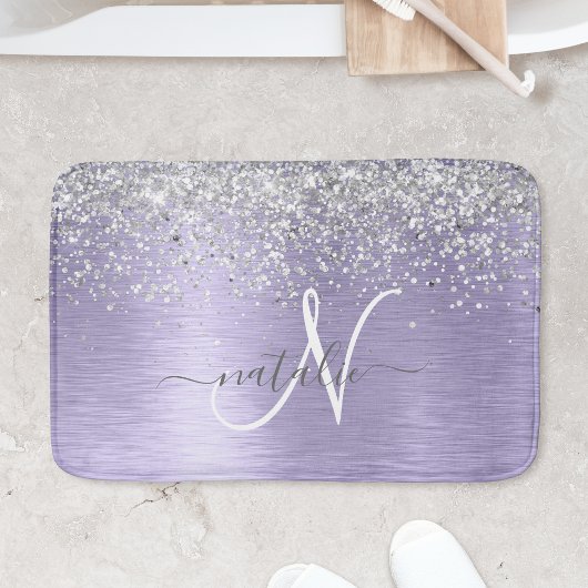Paars geborsteld metaal Silver Glitter Monogram Na Badmat