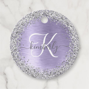 Paars geborsteld metaal Silver Glitter Monogram Na Bedankjes Labels