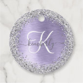 Paars geborsteld metaal Silver Glitter Monogram Na Bedankjes Labels (Voorkant)