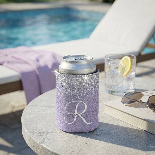 Paars geborsteld metaal Silver Glitter Monogram Na Blikjeskoeler