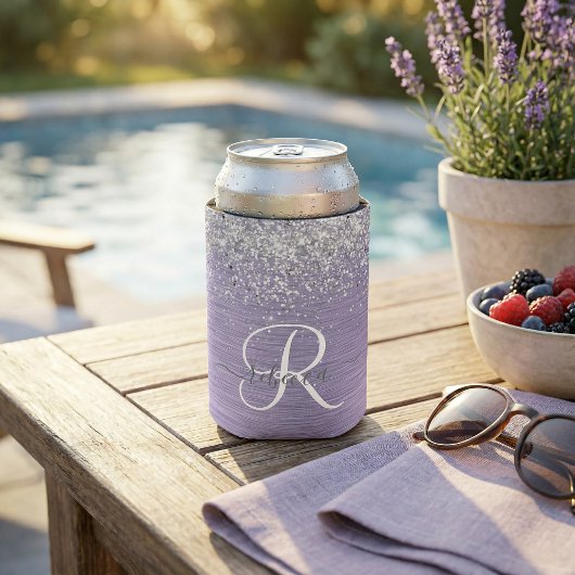 Paars geborsteld metaal Silver Glitter Monogram Na Blikjeskoeler