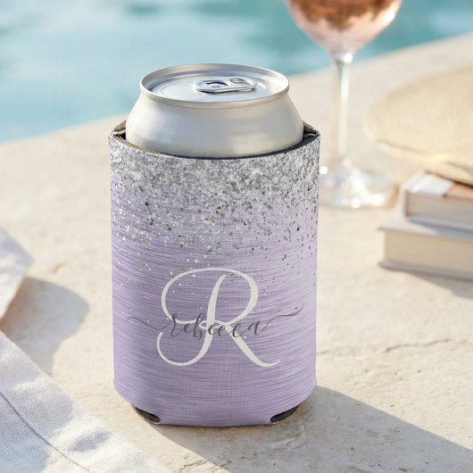 Paars geborsteld metaal Silver Glitter Monogram Na Blikjeskoeler
