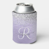 Paars geborsteld metaal Silver Glitter Monogram Na Blikjeskoeler (Blikje Achterkant)