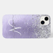 Paars geborsteld metaal Silver Glitter Monogram Na Case-Mate iPhone Case (Achterkant (horizontaal))