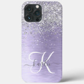 Paars geborsteld metaal Silver Glitter Monogram Na Case-Mate iPhone Case (Achterkant)