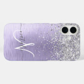 Paars geborsteld metaal Silver Glitter Monogram Na Case-Mate iPhone Case (Achterkant (horizontaal))