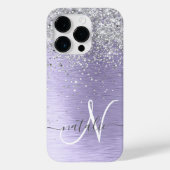 Paars geborsteld metaal Silver Glitter Monogram Na Case-Mate iPhone Case (Achterkant)