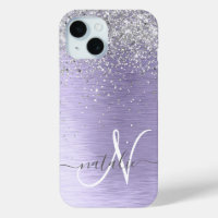 Paars geborsteld metaal Silver Glitter Monogram Na