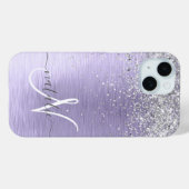 Paars geborsteld metaal Silver Glitter Monogram Na Case-Mate iPhone Case (Achterkant (horizontaal))