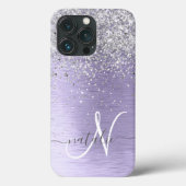 Paars geborsteld metaal Silver Glitter Monogram Na Case-Mate iPhone Case (Achterkant)