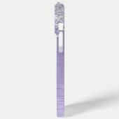 Paars geborsteld metaal Silver Glitter Monogram Na Case-Mate iPhone Case (Achterkant / Links)