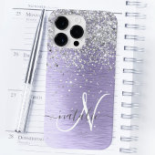 Paars geborsteld metaal Silver Glitter Monogram Na Case-Mate iPhone Case
