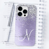 Paars geborsteld metaal Silver Glitter Monogram Na Case-Mate iPhone Case