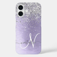 Paars geborsteld metaal Silver Glitter Monogram Na
