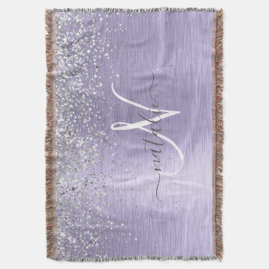 Paars geborsteld metaal Silver Glitter Monogram Na Deken (Voorkant Verticaal)