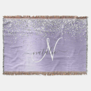 Paars geborsteld metaal Silver Glitter Monogram Na Deken