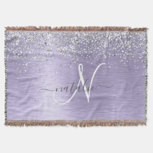 Paars geborsteld metaal Silver Glitter Monogram Na Deken (Voorkant)