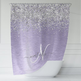 Paars geborsteld metaal Silver Glitter Monogram Na Douchegordijn