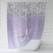 Paars geborsteld metaal Silver Glitter Monogram Na Douchegordijn