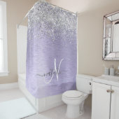 Paars geborsteld metaal Silver Glitter Monogram Na Douchegordijn (In situ)