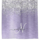 Paars geborsteld metaal Silver Glitter Monogram Na Douchegordijn (Voorkant)