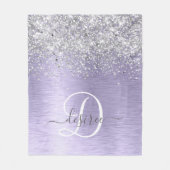 Paars geborsteld metaal Silver Glitter Monogram Na Fleece Deken (Voorkant)