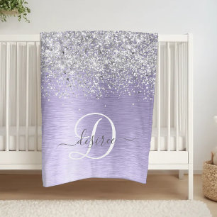 Paars geborsteld metaal Silver Glitter Monogram Na Fleece Deken
