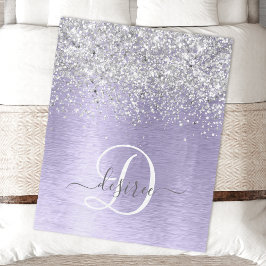 Paars geborsteld metaal Silver Glitter Monogram Na Fleece Deken