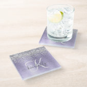 Paars geborsteld metaal Silver Glitter Monogram Na Glazen Onderzetter (Schuin)