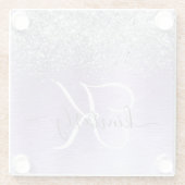 Paars geborsteld metaal Silver Glitter Monogram Na Glazen Onderzetter (Achterkant)