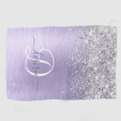 Paars geborsteld metaal Silver Glitter Monogram Na Golfhanddoek (Horizontaal)