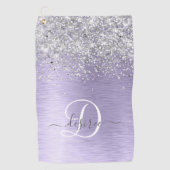 Paars geborsteld metaal Silver Glitter Monogram Na Golfhanddoek (Voorkant)
