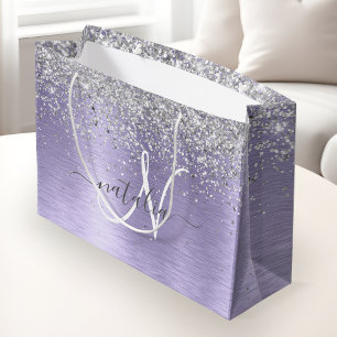 Paars geborsteld metaal Silver Glitter Monogram Na Groot Cadeauzakje