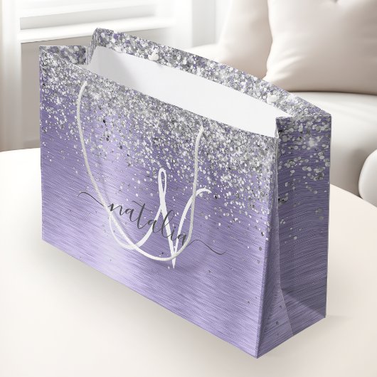 Paars geborsteld metaal Silver Glitter Monogram Na Groot Cadeauzakje
