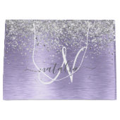 Paars geborsteld metaal Silver Glitter Monogram Na Groot Cadeauzakje (Voorkant)
