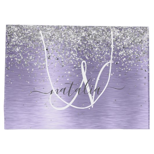 Paars geborsteld metaal Silver Glitter Monogram Na Groot Cadeauzakje (Achterkant)