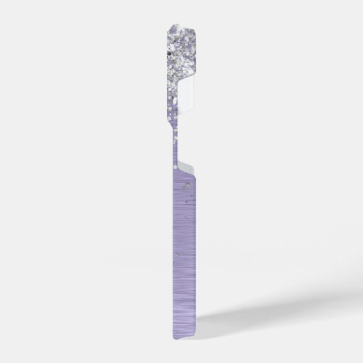 Paars geborsteld metaal Silver Glitter Monogram Na iPhone Hoesje (Linkerkant)