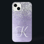 Paars geborsteld metaal Silver Glitter Monogram Na<br><div class="desc">Pas dit trendy ontwerp van de telefoonbehuizing eenvoudig aan met  zilveren mousserende glitter op een paarse geborstelde metalen achtergrond.</div>