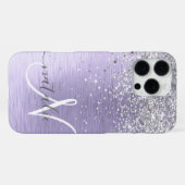 Paars geborsteld metaal Silver Glitter Monogram Na iPhone Hoesje (Achterkant horizontaal)