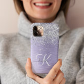 Paars geborsteld metaal Silver Glitter Monogram Na iPhone Hoesje