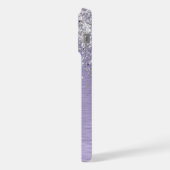 Paars geborsteld metaal Silver Glitter Monogram Na iPhone Hoesje (Linkerkant)