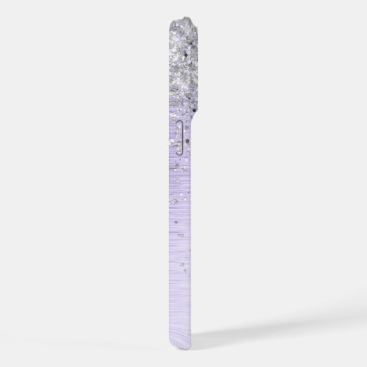Paars geborsteld metaal Silver Glitter Monogram Na iPhone Hoesje (Rechterkant)