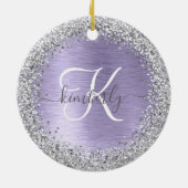 Paars geborsteld metaal Silver Glitter Monogram Na Keramisch Ornament (Achterkant)