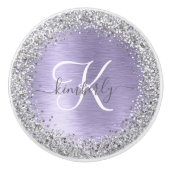 Paars geborsteld metaal Silver Glitter Monogram Na Keramische Knop (Voorkant)